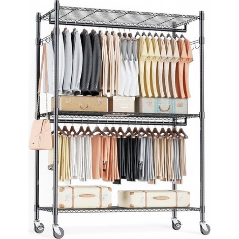 ORION91® - Unidad - Perchero de doble barra de ropa con ruedas, altura ajustable, 186 x 90 x 45 cm, metal de alta calidad - spaziOrion91 (1/5)