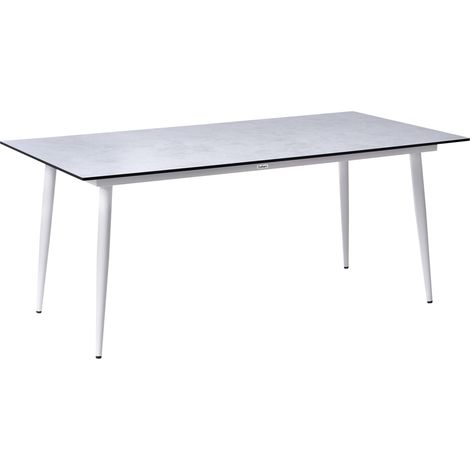Garden Dining Table White HPL Top Light Grey Aluminium Frame UV Water Rust Resistant Outdoor Patio Modern Style TOLENTINO