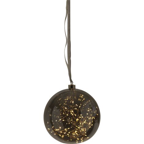 Boule de Noël LED Star Trading 'Glow', fonctionnement sur secteur, décoration lumineuse suspendue, gris fumé transparent, Ø 20 cm (1/3)