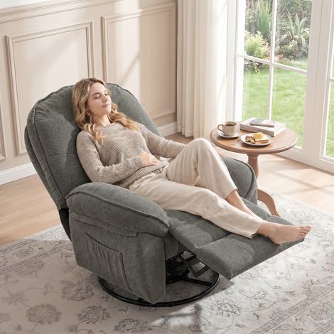 Fauteuil relax en chenille, ajustable manuellement, fauteuil pivotant et inclinable à 360° avec siège large, dossier haut, gris clair (1/5)