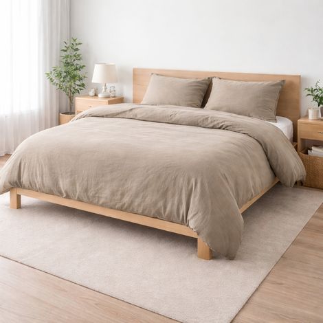 Parure de lit 260 x 240 cm Sienna Sable + 2 taies 63x63 cm – Double face gaze de coton & coton 57 fils