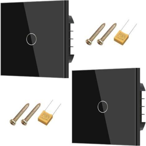 2-teiliger Touch-Lichtschalter, Wandschalter, Standard 110V-240V, gehärtete Kristallplatte mit LED-Hintergrundbeleuchtung, 1 Fach, 1 Weg (Schwarz)