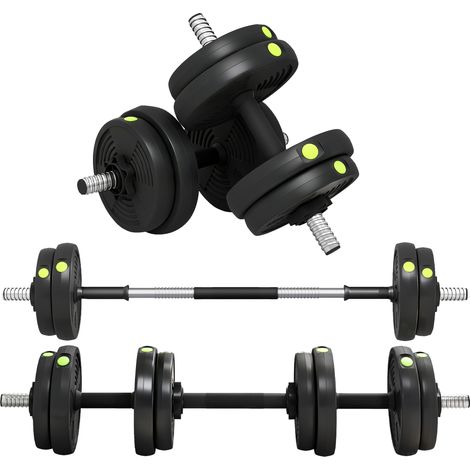 2-in-1 Hantel-Set, Lang- & Kurzhantel, 15 kg, rutschfest, bodenschonend, Schwarz/Grün