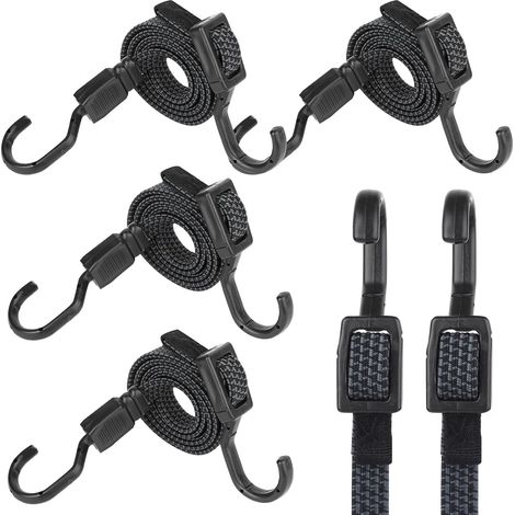 4 Pcs Tendeurs Elastique avec Crochets, Moto Sangle Elastique avec Crochet, 100 cm élastiques de Tension Réglables avec Crochets, Tendeur Elastique Étendeur Bagage, Sangles pour Porte Vélos (1/5)