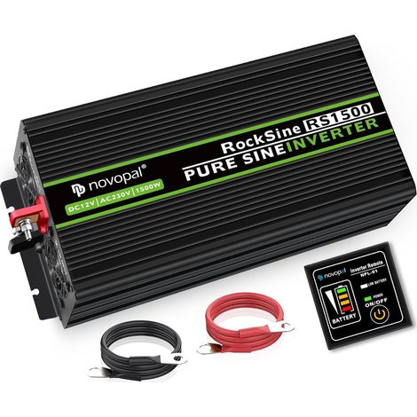 Convertisseur Pur Sinus 1500W-DC 12V à AC 220V/230V Onduleur-2 Prise EU de Courant Alternatif et 1 Port USB-télécommande avec INCL. 5 mètres-Puissance de Pointe 3000W transformateur de tension (1/5)