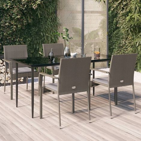 vidaXL Set da Pranzo Giardino 5pz Nero e Grigio con Cuscini (1/5)