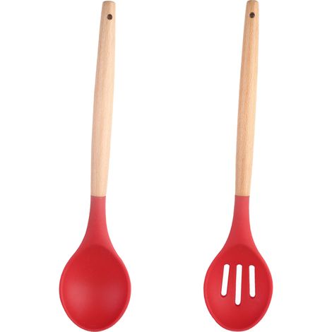 Ustensiles De Cuisine En Silicone Antiadhésif Avec Manche En Bois D'acacia - Résistant À La Chaleur Pour Poêles - Ensemble De 2 Pièces (1/5)