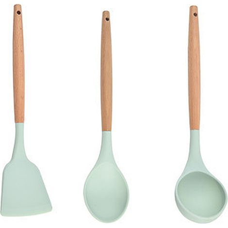 Ensemble Ustensiles Cuisine Silicone Et Bois - Resistance Chaleur Anti Rayures - Pour Cuisson Quotidienne - Lot De 5 Pieces (1/5)