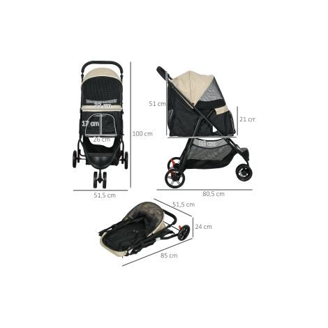 2 en 1 poussette pour chien poussette canine avec protection contre la plage pliable pour chiens & chats jusqu'à 10 kg poussette pour chat avec coussin fenêtres en filet portes panier de rangement pou (1/5)
