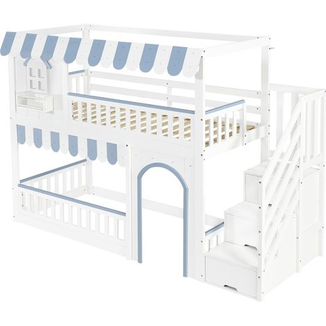 Litera infantil 90 x 200 cm con escalera de almacenaje, pino, MDF y contrachapado (1/5)