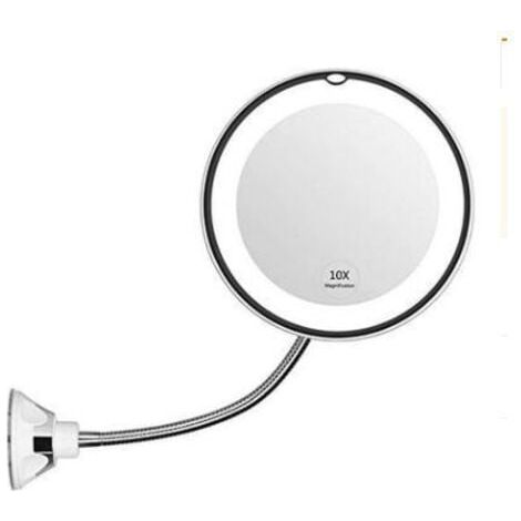 Miroir grossissant flexible avec lumière LED Grossissement 10X Ventouse puissante Miroir de courtoisie éclairé Miroir de maquillage de maquillage--TRIMEC (1/4)