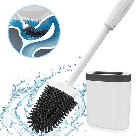 Ensemble de brosses de toilette blanches en silicone à long manche avec capuchon pour usage domestique (1/5)