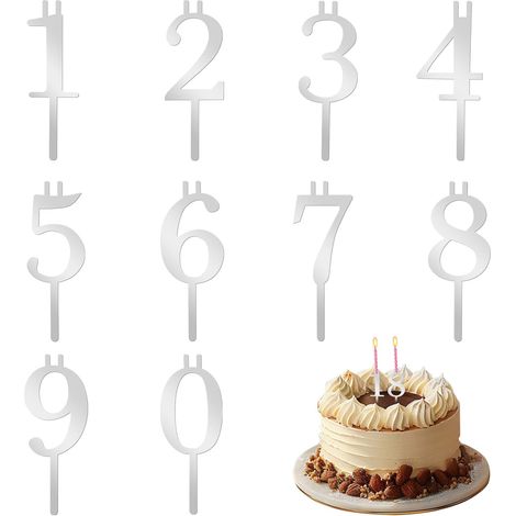 Ensemble de 10 bougeoirs Chiffres réutilisables pour gâteaux d'anniversaire, Supports de Bougies en Acier Inoxydable de 0 à 9, décorations argentées pour gâteaux d'anniversaire et célébrations (1/5)