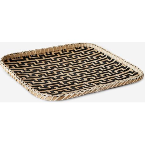 BANDEJA BAMBÚ CUADRADA COLOR NATURAL Y NEGRO CENEFA 35x35CM (1/2)