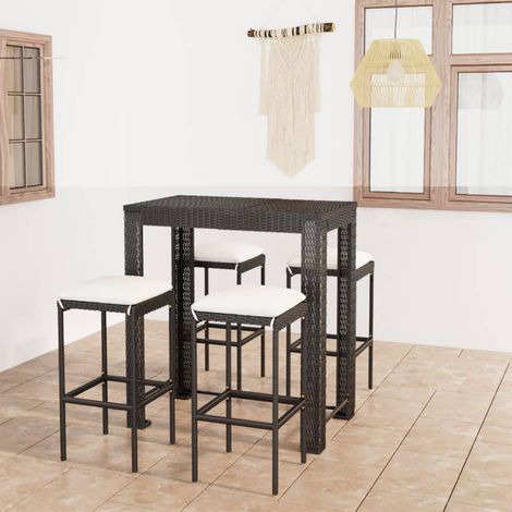 Set 1 Table de bar + 4 chaises de bar/Tabourets,Ensemble de bar de jardin et coussins Résine tressée Noir -BV42245 (1/5)