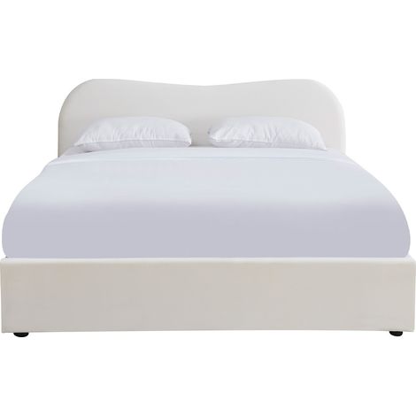 Lit adulte 160x200 cm avec tête le lit matelassée en velours beige - Ninon (1/5)