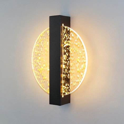 Appliques Murale Intérieur Acrylique LED - Ronde Noir Doré Feuille Unique Couleur Lumière Chaude (1/5)