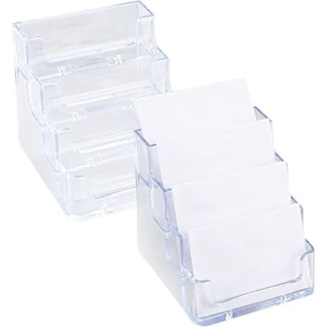 Porte-cartes de visite acrylique 2 pièces avec 4 compartiments Transparent Support de bureau pour cartes (1/4)