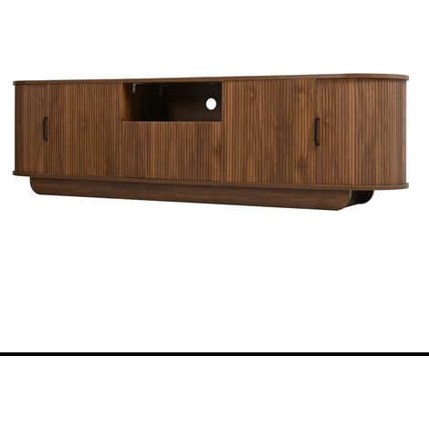 Mueble TV de 180 cm con puertas correderas, diseño ondulado 3D, MDF y aglomerado, nogal (1/5)