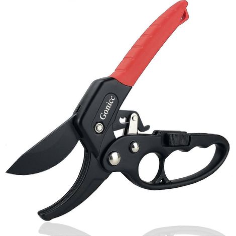 Sécateur à cliquet professionnel, lames en acier renforcé, poignées ergonomiques pour la taille et l'entretien des jardins.-AquaForge