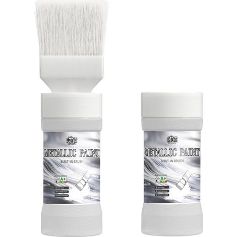 Peinture métal argentée à l'eau 180 g avec pinceau intégré, antirouille, portes et grilles (1/4)