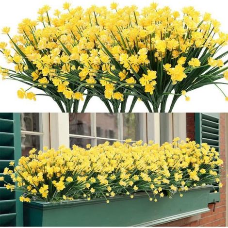 5 bouquets Fleurs artificielles résistantes aux UV sans décoloration pour decoration chambre, 'intérieur et à l'extérieur-Jaune (1/4)
