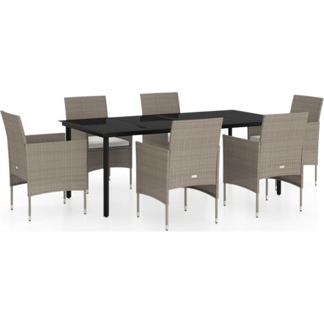 Maison Exclusive - 7-tlg. Garten-Essgruppe mit Kissen Beige und S