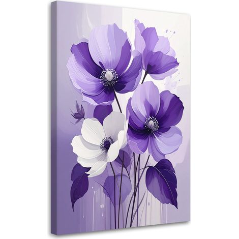 Quadro su tela, Fiori viola in una composizione delicata e moderna. - 70x100 (1/2)