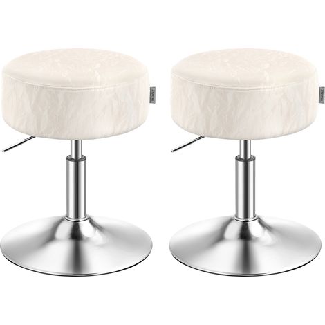 Tabourets de Maquillage, Lot de 2, Réglables en Hauteur, Pivotants à 360 Degrés, en PU, Coussin Épais, Tabourets de Coiffeuse, pour Chambre, Cuisine, Salle à Manger, Blanc (1/5)