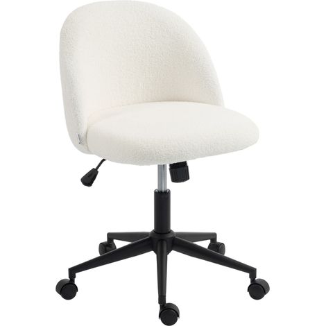 Sedia da ufficio girevole in pile di teddy, regolabile in altezza, con ruote, schiuma comfort, crema (1/5)
