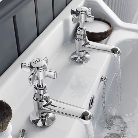 Edwardian Traditional Cross Head Chrome Hot & Cold Twin Basin Taps (1/5)