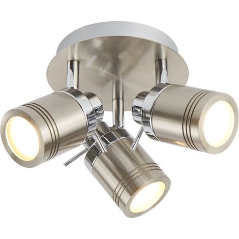 Searchlight Samson - Plafonnier de salle de bains à 3 ampoules argent satiné IP44, GU10 (1/3)