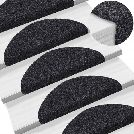 5 pcs Tapis d'escalier Tapis autoadhésifs de marches Tapis Salon Tapis Chambre Noir 56x17x3 cm Aiguilleté BZTE979996 (1/5)