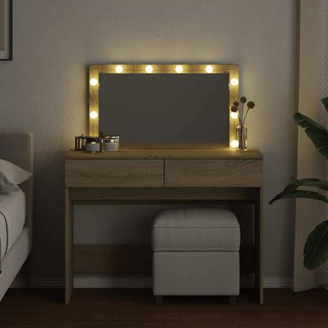 Coiffeuse avec Miroir et Éclairage LED Intégré, Table de Maquillage Style Moderne en Bois Chêne Sonoma, 100x40x120 cm, Meuble de Chambre avec Rangement pour Cosmétiques (1/5)