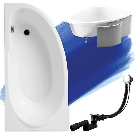 Baignoire Bain d'angle 140x70 Gauche avec des panneaux en polystyrène, Siphon de bain et pieds (support) - Set 4en1 - Fabriqué en UE - BADLAND MIKI