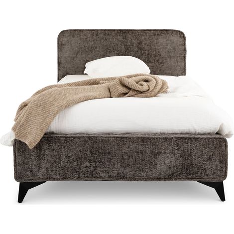 Idimex – Lit simple 90 x 190 cm avec sommier à lattes – Cadre en bois et métal – Revêtement tissu gris – Hauteur 20,5 cm (1/4)