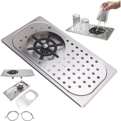 Évier de Bar avec Rinceur de Verre, Pichet en Acier Inoxydable, Rinceur de Gobelet, Rinceur de Nettoyage de Verre, Lavage à Haute Pression avec Tuyau D'égouttement pour Bar (Inox Couleur A)