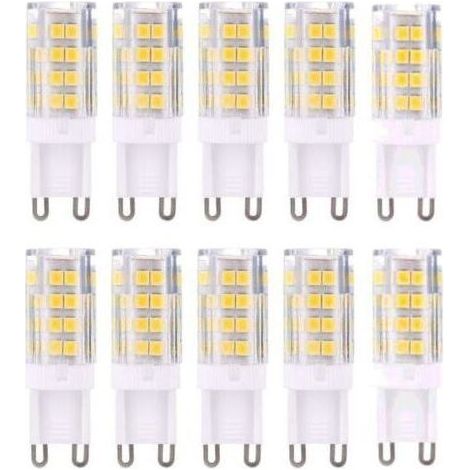 Bombillas LED G9, luz blanca cálida 3000K, 5W, equivalente a bombillas halógenas de 40W, 420 lúmenes, no regulables, paquete de 10 [Clase energética A+] (1/4)