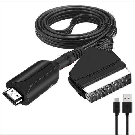 QORVA-1PC Convertisseur vidéo hdmi vers péritel hdmi vers péritel tête de balai boîtier de conversion audio et vidéo câble adaptateur 1 m