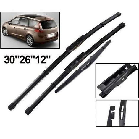 (BLACK)Set of 3 Brushes d'essuie-glace front and rear for Renault Scenic 3 - Large Scenic 3 2009 2010 2011 2012 2013 2014 2015 2016 (1/4)