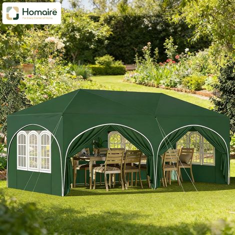 HOMAIRE Gazebo 3x6m à 6 parois latérales, imperméable, protection UV 50+, hauteur réglable, vert