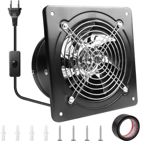 Ventilateur d'extraction d'air 150 mm 525 m³/h avec clapet de retour - Silencieux - En métal - 38 W - Prise européenne - Pour cuisine, salle de bain, garage, sous-sol - Noir (1/5)
