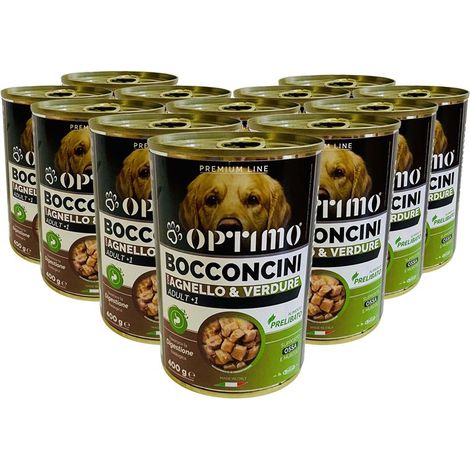 OPTIMO SET 12 BOCCONCINI PER CANE AL GUSTO DI AGNELLO E VERDURE DA 400 GR