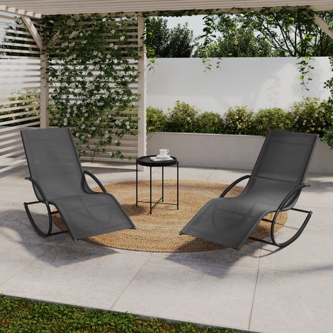 Lote de 2 mecedoras de jardín MALAWI en gris marengo y lona gris
