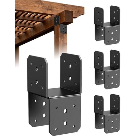 Conectores de esquina, 4 piezas, Soporte fijo, 87 x 87 mm, Anclaje de esquina, Adecuado para postes de madera, terrazas, porches y vigas, Negro (1/5)