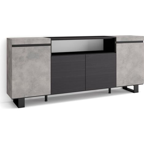 Skraut Home - Aparadores para salón, Gran capacidad de almacenaje, 200x87x35cm, 4 Puertas, Diseño industrial, Estilo Moderno, Gris Cemento (1/5)