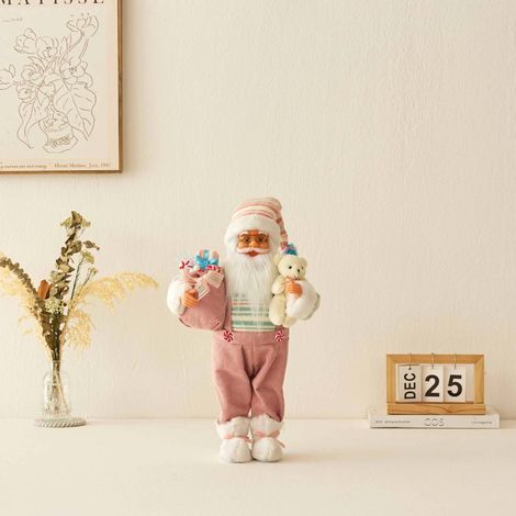 Ochine Statuetta Babbo Natale 45 cm – Orso Rosa in Tessuto Non Tessuto, Design Artigianale Tradizionale – Leggera e Sicura – Ideale per Decorazione Tavolo Interni (1/4)