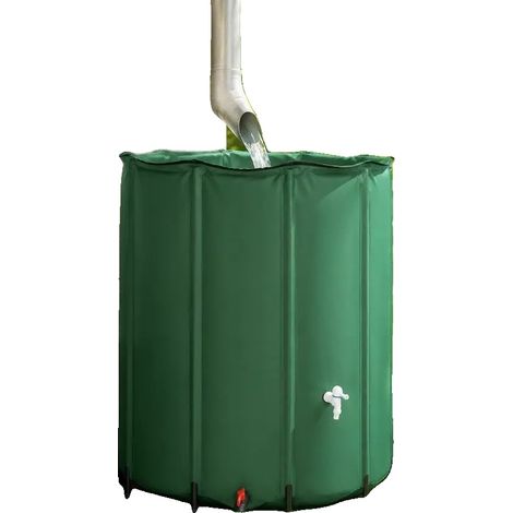 Barril plegable de 1000 litros para la recolección de agua de lluvia, fácil montaje, verde. (1/2)