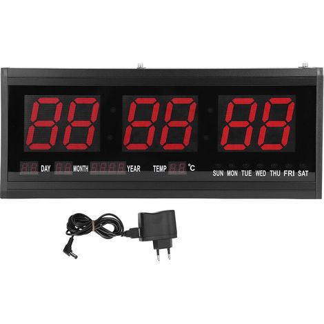 Jeffergarden Grande horloge murale numérique LED moderne, Date, température 24 ou 12 heures, bureau, prise ue, 110V-240V (1/5)