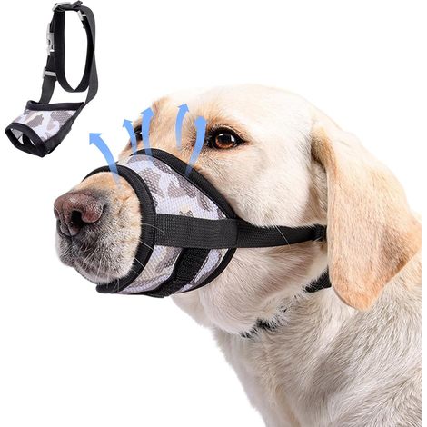 Museruola traspirante in morbida rete per cani con collare elastico anti-fuga, ideale per cani che abbaiano e mordono (nera, taglia L) (1/5)